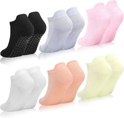 6 Pairs Womens Pilates Socks Non Slip Yoga Socks with Grips Barre Hospital Athletic Socks for Women in Saudi Arabia