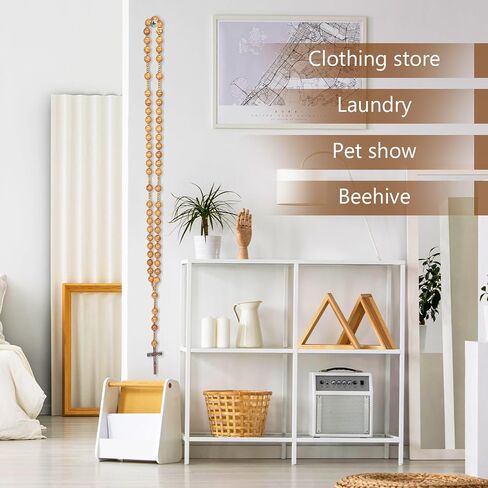 Bucherry 59 Inches Super Jumbo Holy Mix Beads Wall Display Solid Wood Rosary Catholic Holy Big Mix Beads Wall Rosario Natural Wood Chain Jesus Cross (Dark Brown) in Kuwait