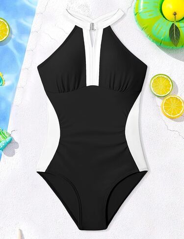 Girls Swimsuit One Piece High Neck Swimsuits Cutout Color Block Girls Bathing Suits Cross Tie Back Swimwear 9-16Y in Kuwait
