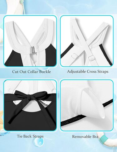 Girls Swimsuit One Piece High Neck Swimsuits Cutout Color Block Girls Bathing Suits Cross Tie Back Swimwear 9-16Y in Kuwait