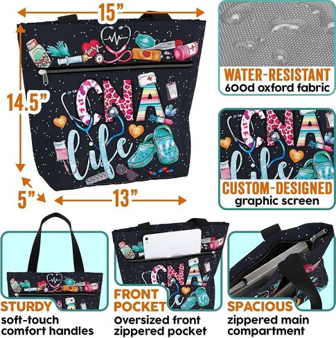 84hoods Large Tote Bag for Work for Women. Waterproof Shoulder Bag with Pockets and Zipper. Gift for CNA Nurse. in Saudi Arabia