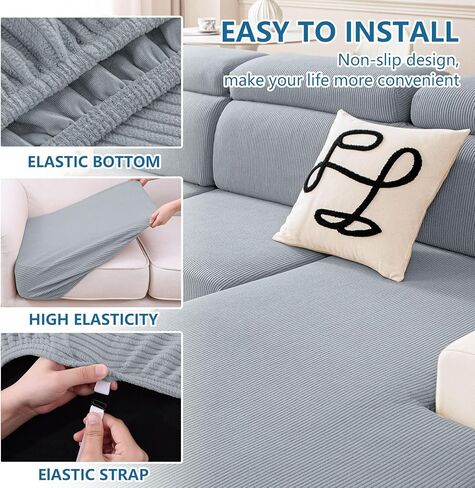 hyha Waterproof Couch Cushion Covers, Against Spills, Couch Cover for Dogs Washable, Thick Elastic Jacquard Fabric, Waterproof Sofa Seat Slipovers for Pets (3 Pieces, Dark Grey) in Kuwait