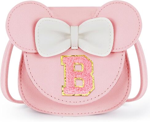 Toddler Purse Gifts for Girl Kids Little Initial Mouse Ears Bow Crossbody Bag Pink Cute Pu Shoulder Handbag in Saudi Arabia