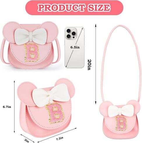 Toddler Purse Gifts for Girl Kids Little Initial Mouse Ears Bow Crossbody Bag Pink Cute Pu Shoulder Handbag in Saudi Arabia