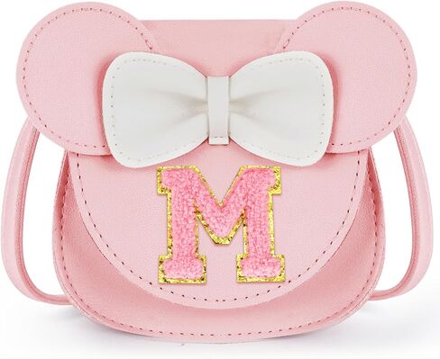 Toddler Purse Gifts for Girl Kids Little Initial Mouse Ears Bow Crossbody Bag Pink Cute Pu Shoulder Handbag in Saudi Arabia