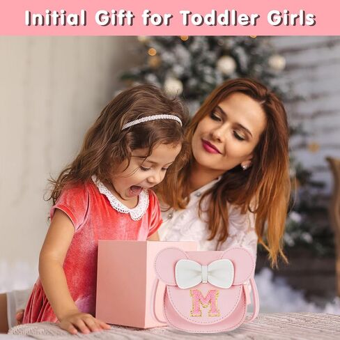 Toddler Purse Gifts for Girl Kids Little Initial Mouse Ears Bow Crossbody Bag Pink Cute Pu Shoulder Handbag in Saudi Arabia