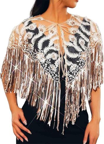 JAKAWIN Women's Flapper Shawl and Wrap Sequin Fringe Formal Cape in Saudi Arabia