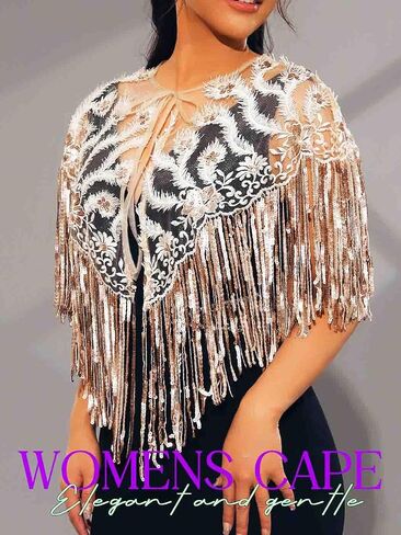 JAKAWIN Women's Flapper Shawl and Wrap Sequin Fringe Formal Cape in Saudi Arabia