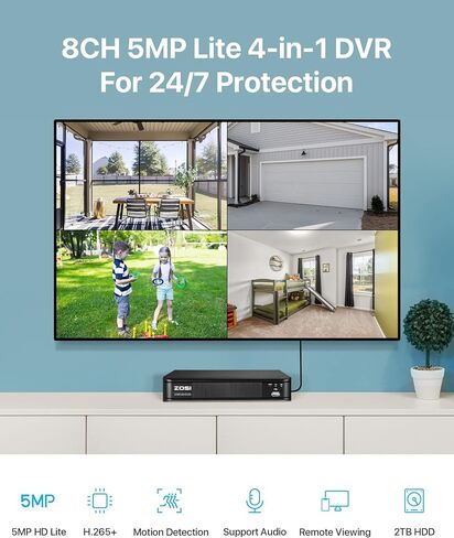 ZOSI 1080N 8 Channel DVR for Security Camera, 720p CCTV DVR Recorder Hybrid Capability 4-in-1(Analog/AHD/TVI/CVI) Surveillance System,Motion in Saudi Arabia