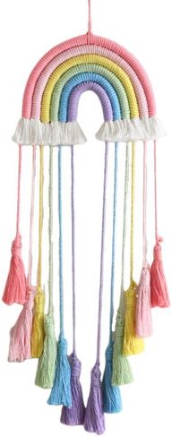 Rainbow Macrame Wall Hanging - Hand-Woven Cotton Tassel Tapestry Decor for Baby Room, Nursery, and Home Decor (Pink Rainbow) in Saudi Arabia