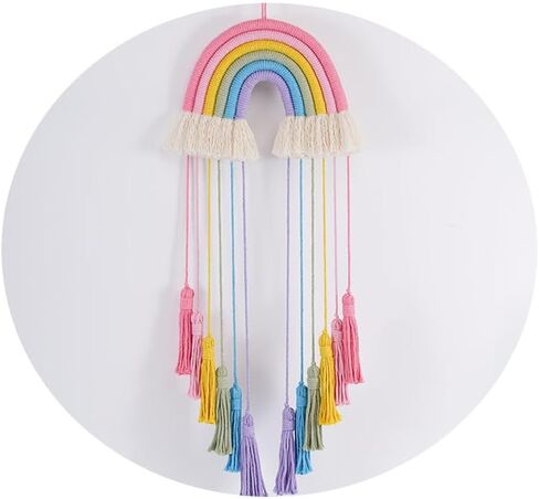 Rainbow Macrame Wall Hanging - Hand-Woven Cotton Tassel Tapestry Decor for Baby Room, Nursery, and Home Decor (Pink Rainbow) in Saudi Arabia