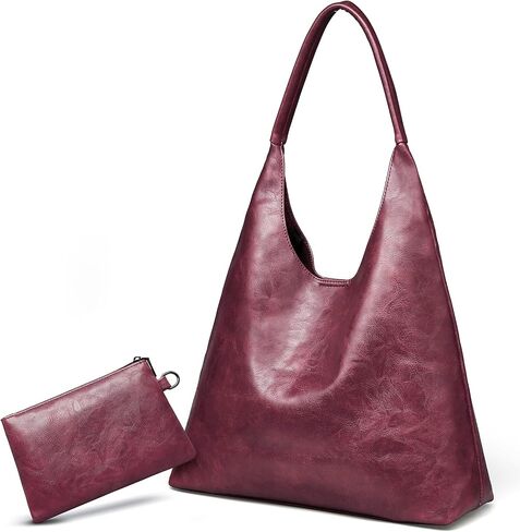 Hobo Bags for Women Retro Vegan Leather Slouchy Tote Shoulder Purses Handbag with A Small Purse in Saudi Arabia