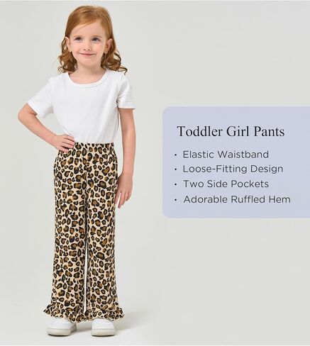 Toddler Girl Pants Soft Bamboo Viscose Casual Ruffle Wide Leg Trousers for Kids with Pockets in Saudi Arabia