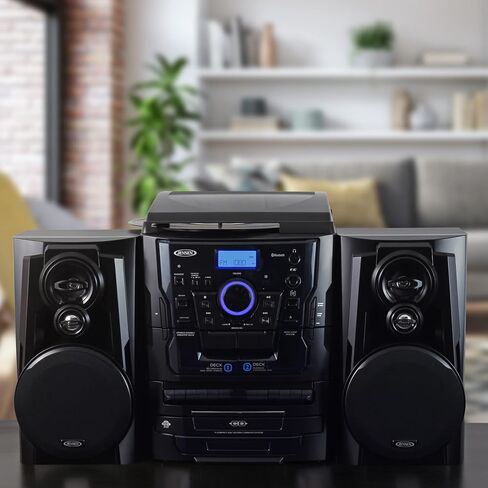 JENSEN JMC-1250 Bluetooth 3-Speed Stereo Turntable Music System with 3-CD Changer & Dual Cassette Deck in Saudi Arabia