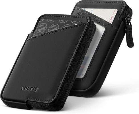 VULKIT Credit Card Holder RFID Blocking Leather Zip Card Holder Wallet Slim Minimalist Card Wallet, Holds up to 10 Cards & Folded Notes in Saudi Arabia