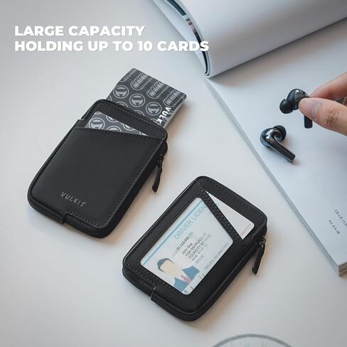 VULKIT Credit Card Holder RFID Blocking Leather Zip Card Holder Wallet Slim Minimalist Card Wallet, Holds up to 10 Cards & Folded Notes in Saudi Arabia