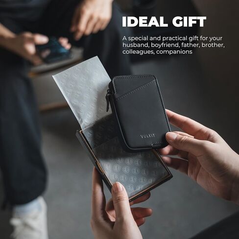 VULKIT Credit Card Holder RFID Blocking Leather Zip Card Holder Wallet Slim Minimalist Card Wallet, Holds up to 10 Cards & Folded Notes in Saudi Arabia