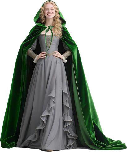 Adult Velvet Cloak Hooded Cape Medieval Cloak Renaissance Cape Halloween Queen King Robe Costume in Kuwait