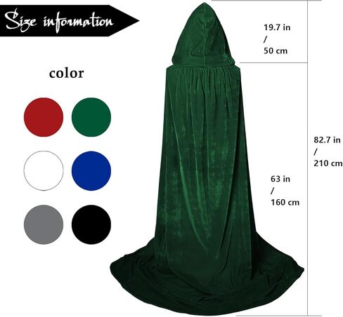 Adult Velvet Cloak Hooded Cape Medieval Cloak Renaissance Cape Halloween Queen King Robe Costume in Kuwait