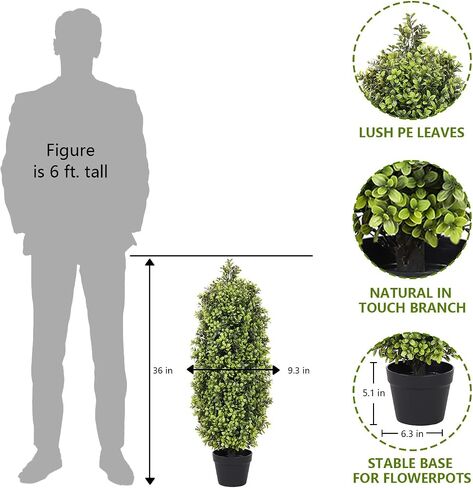 3ft Artificial Boxwood Topiary Trees (Set of 2) - UV Resistant Faux Plants for Outdoor/Indoor, Realistic 36in Fake Bushes and Shrubs for Front Porch, Planter, Patio - Low Maintenance & Evergreen in Saudi Arabia