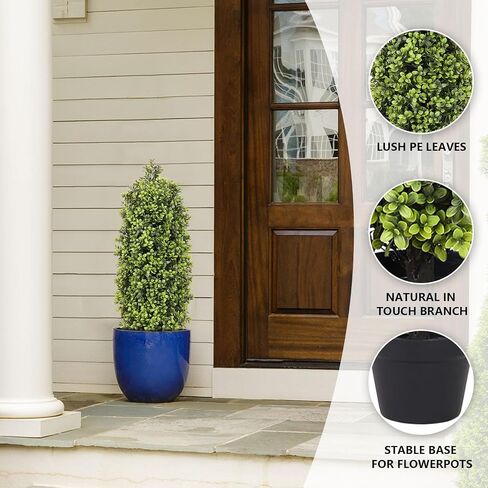 3ft Artificial Boxwood Topiary Trees (Set of 2) - UV Resistant Faux Plants for Outdoor/Indoor, Realistic 36in Fake Bushes and Shrubs for Front Porch, Planter, Patio - Low Maintenance & Evergreen in Saudi Arabia