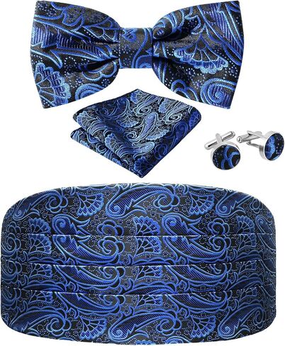 Paisley Cummerbund and Bow Tie Set Adjustable Formal Men's Cumberbund Tuxedo Bowtie Cufflinks Set & Pocket Squares in Saudi Arabia