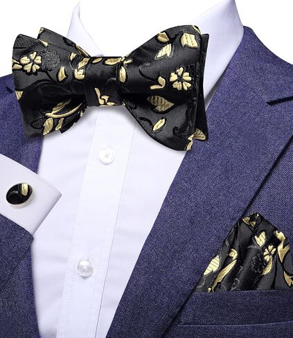 Hi-Tie Men's Bow Tie Self Tie Bow Ties Silk Paisley Formal Bowties Pocket Square Cufflinks Set for Wedding Tuxedo in Saudi Arabia