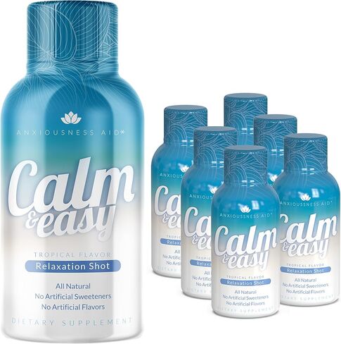 Calm & Easy - Natural Stress Relief Shot, KSM-66 Ashwagandha, Suntheanine L Theanine, Calming Adaptogen Drink, Relaxation, Focus, and Mood | 2 oz Liquid Bottle (6 Pack) in Saudi Arabia