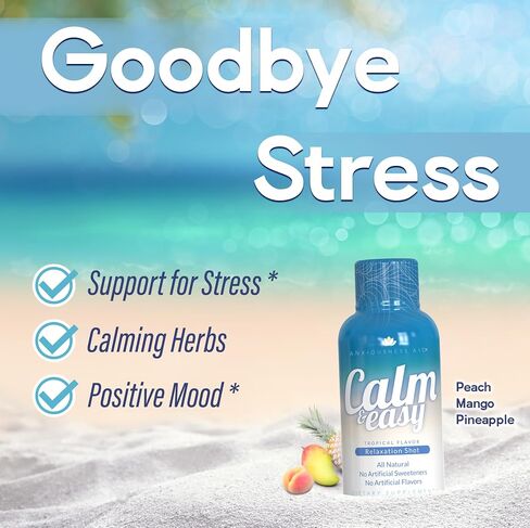 Calm & Easy - Natural Stress Relief Shot, KSM-66 Ashwagandha, Suntheanine L Theanine, Calming Adaptogen Drink, Relaxation, Focus, and Mood | 2 oz Liquid Bottle (6 Pack) in Saudi Arabia