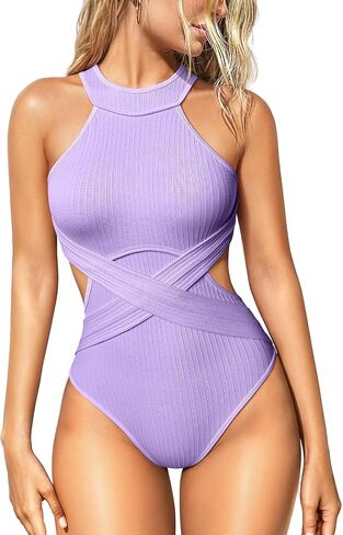 OQQ Women's One Piece Swimsuits Tummy Control High Waisted Cross Bathing Suit Wrap Tie Back 1 Piece Swimwear in Saudi Arabia