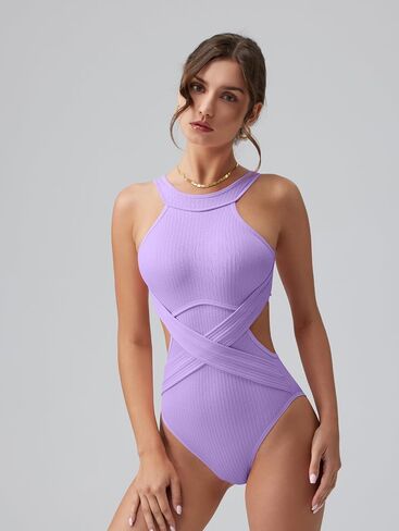 OQQ Women's One Piece Swimsuits Tummy Control High Waisted Cross Bathing Suit Wrap Tie Back 1 Piece Swimwear in Saudi Arabia