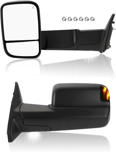 Motoforti Tow Mirrors, Manual Folding Trailer Towing Side Mirrors, for Dodge for Ram 1500 2009-2012 for Ram 2500 3500, Turn Signal Light Puddle Lamp Power Heated, Textured Black, 1pair in Saudi Arabia