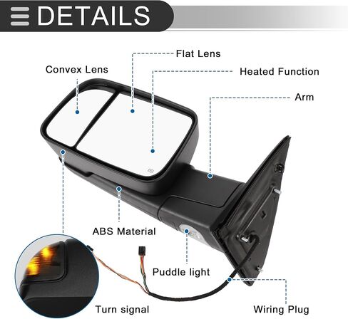 Motoforti Tow Mirrors, Manual Folding Trailer Towing Side Mirrors, for Dodge for Ram 1500 2009-2012 for Ram 2500 3500, Turn Signal Light Puddle Lamp Power Heated, Textured Black, 1pair in Saudi Arabia