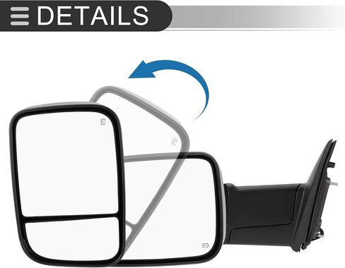 Motoforti Tow Mirrors, Manual Folding Trailer Towing Side Mirrors, for Dodge for Ram 1500 2009-2012 for Ram 2500 3500, Turn Signal Light Puddle Lamp Power Heated, Textured Black, 1pair in Saudi Arabia