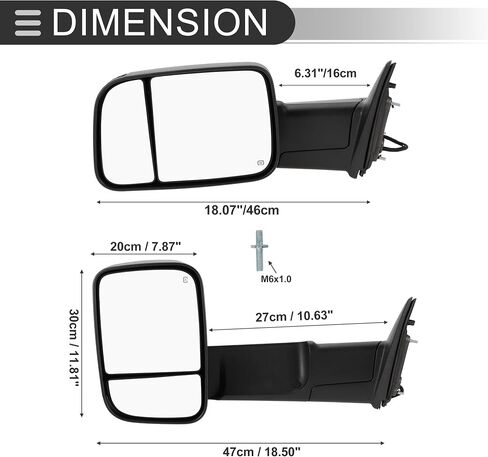 Motoforti Tow Mirrors, Manual Folding Trailer Towing Side Mirrors, for Dodge for Ram 1500 2009-2012 for Ram 2500 3500, Turn Signal Light Puddle Lamp Power Heated, Textured Black, 1pair in Saudi Arabia