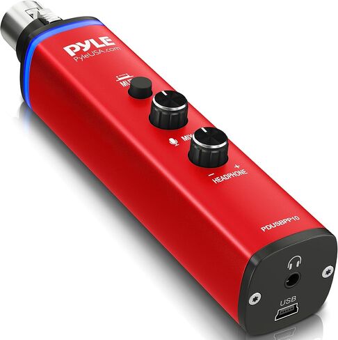 Pyle Microphone XLR-to-USB Signal Adapter - Universal Plug and Play XLR Mic to PC Adaptor for Digital Recording w/ Mix Audio Control, +48V Phantom Power, Headphone Volume, USB Cable - PDUSBPP10 in Saudi Arabia