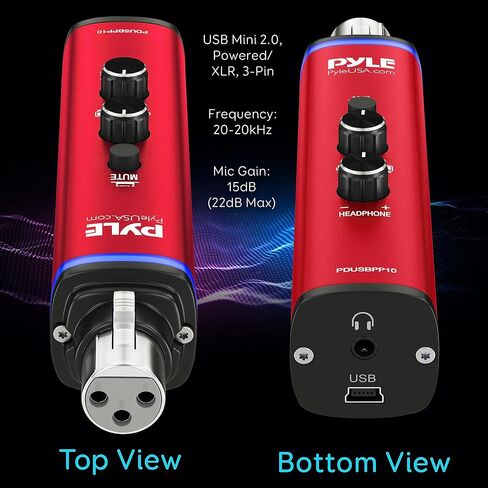 Pyle Microphone XLR-to-USB Signal Adapter - Universal Plug and Play XLR Mic to PC Adaptor for Digital Recording w/ Mix Audio Control, +48V Phantom Power, Headphone Volume, USB Cable - PDUSBPP10 in Saudi Arabia