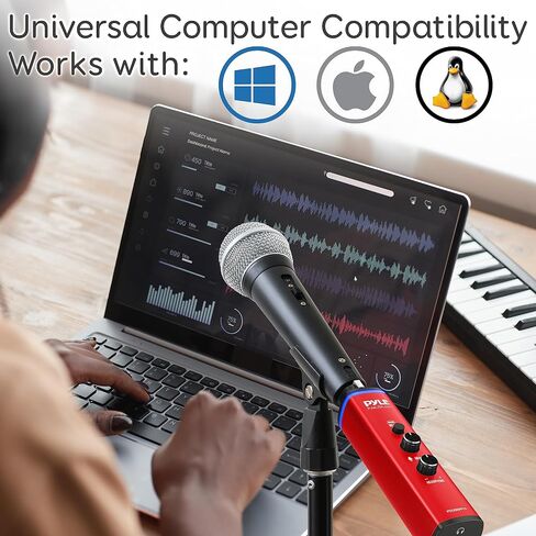 Pyle Microphone XLR-to-USB Signal Adapter - Universal Plug and Play XLR Mic to PC Adaptor for Digital Recording w/ Mix Audio Control, +48V Phantom Power, Headphone Volume, USB Cable - PDUSBPP10 in Saudi Arabia
