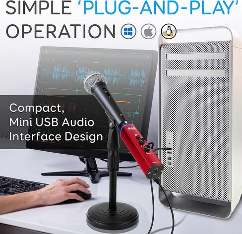 Pyle Microphone XLR-to-USB Signal Adapter - Universal Plug and Play XLR Mic to PC Adaptor for Digital Recording w/ Mix Audio Control, +48V Phantom Power, Headphone Volume, USB Cable - PDUSBPP10 in Saudi Arabia