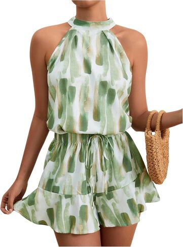 Milumia Women Summer Outfits 2 Piece Knot Back Halter Top and Wide Leg Shorts Sets in Saudi Arabia