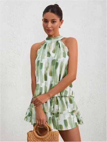 Milumia Women Summer Outfits 2 Piece Knot Back Halter Top and Wide Leg Shorts Sets in Saudi Arabia