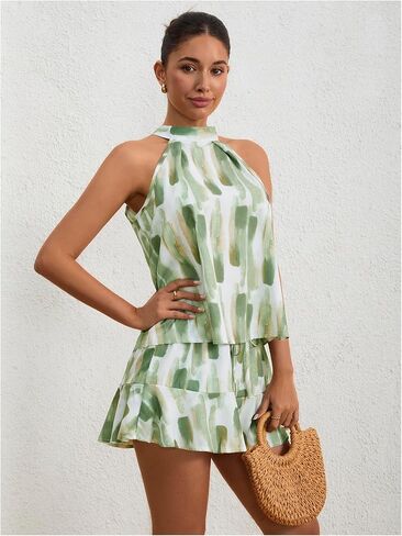 Milumia Women Summer Outfits 2 Piece Knot Back Halter Top and Wide Leg Shorts Sets in Saudi Arabia