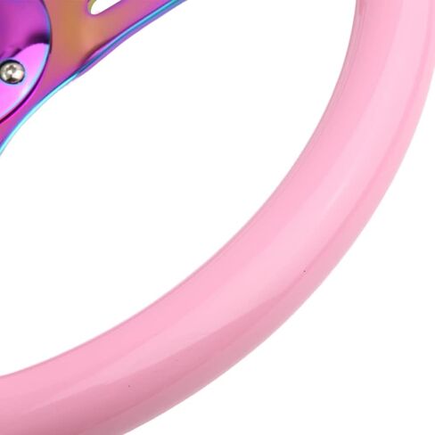 Classic Pink Racing Steering Wheel Neo Chrome Spoke 350mm 14" Deep Dish ABS Hard Wood Steering Wheel with Horn Button in Saudi Arabia