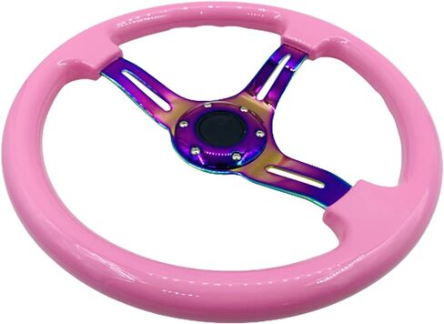 Classic Pink Racing Steering Wheel Neo Chrome Spoke 350mm 14" Deep Dish ABS Hard Wood Steering Wheel with Horn Button in Saudi Arabia