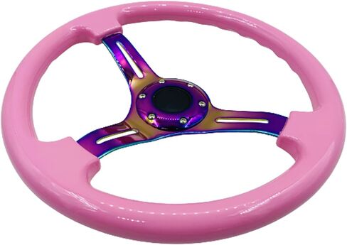 Classic Pink Racing Steering Wheel Neo Chrome Spoke 350mm 14" Deep Dish ABS Hard Wood Steering Wheel with Horn Button in Saudi Arabia