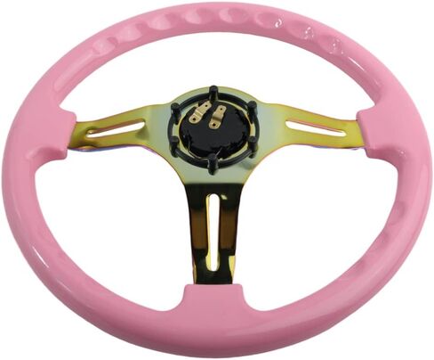 Classic Pink Racing Steering Wheel Neo Chrome Spoke 350mm 14" Deep Dish ABS Hard Wood Steering Wheel with Horn Button in Saudi Arabia