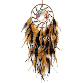 Black and Yellow Dream Catcher Wall Decor Crystal Tree of Life Dream Catchers Handmade Feather Dreamcatcher Wall Hanging Ornament for Bedroom Living Room Home Decor