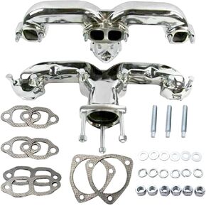 1 Set Polished Chrome Rams Horn Exhaust Manifolds With all gaskets and hardware Compatible with Small Block Chevy SBC 283 305 327 350 400