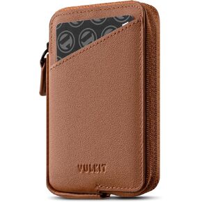 VULKIT Credit Card Holder RFID Blocking Leather Zip Card Holder Wallet Slim Minimalist Card Wallet, Holds up to 10 Cards & Folded Notes