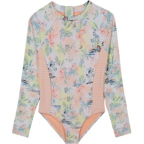 Roxy Girls' Long Sleeve One-Piece Rashguard Swimsuit with UPF 50+ Sun Protection, Quick Drying Bathing Suit